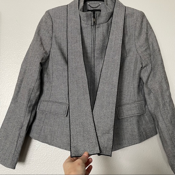 NWT Banana Republic Herringbone Removeable Tie Neck Jacket Wool Blend Gray Sz 8 - Picture 5 of 16